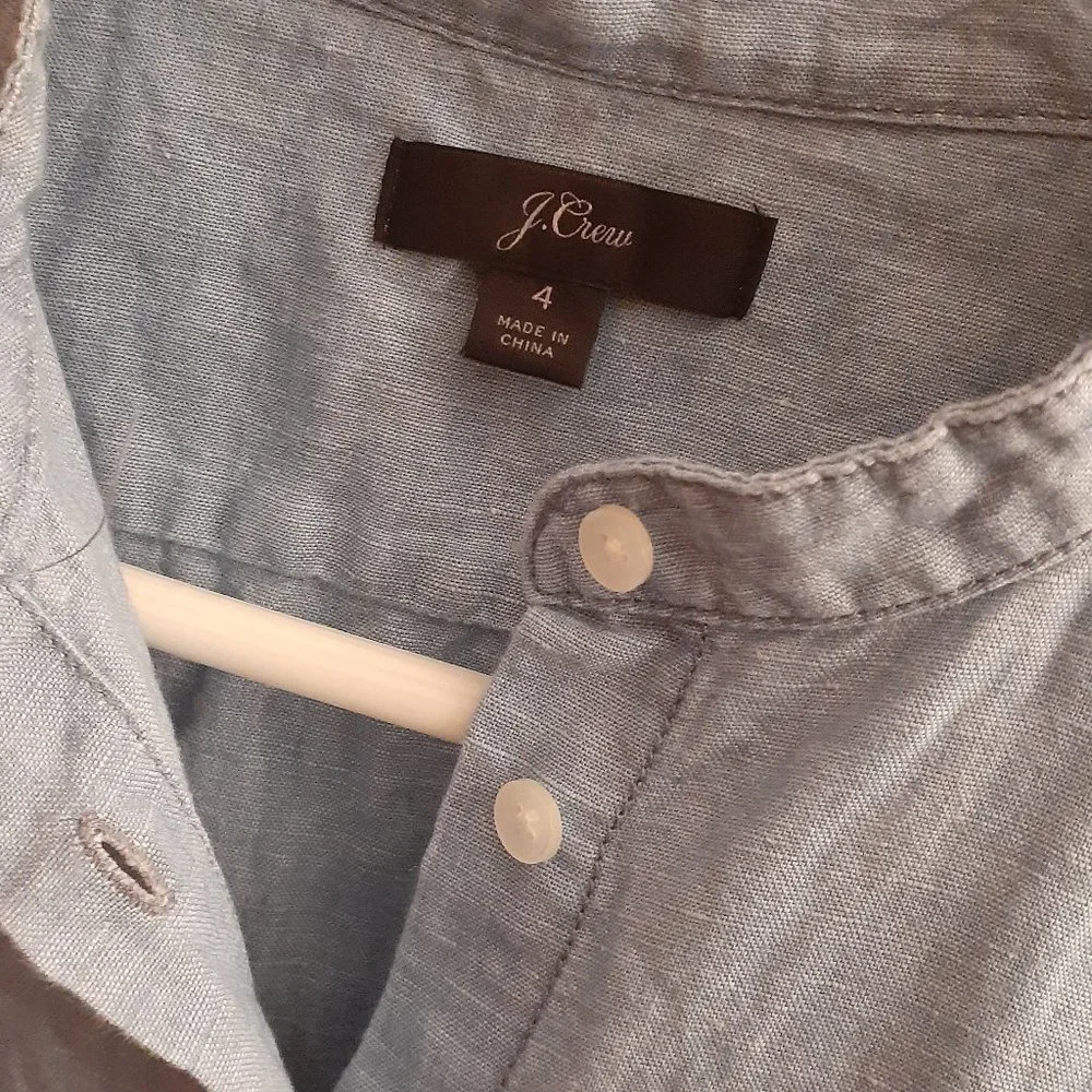 J. Crew Light Blue Button-Front Peplum Linen Blouse